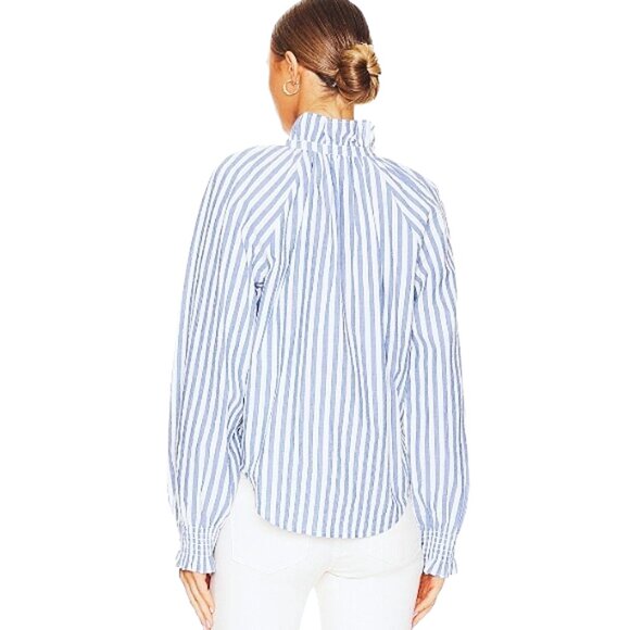 Veronica Beard Calisto Washed Blue White Ruffle Collar Button Revolve Shirt S - Picture 13 of 14